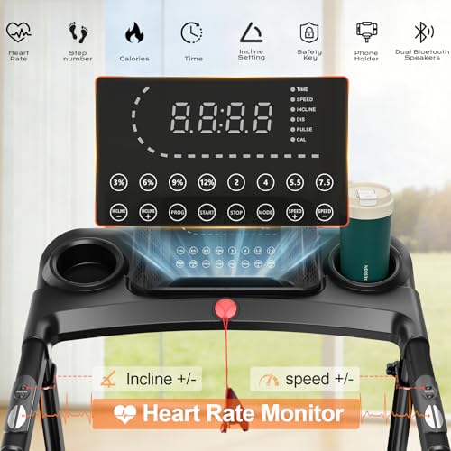 Image of Treadmills for Home with 20% Auto Incline - Wide Belt, 8.7MPH Max Speed, 450LBS Capacity, 3.5HP Adjustable Height Handle Bars