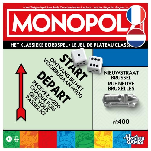 Monopoly, Jeu de Plateau avec boîte de Rangement et pions Grand Format - Version Français-Néerlandais