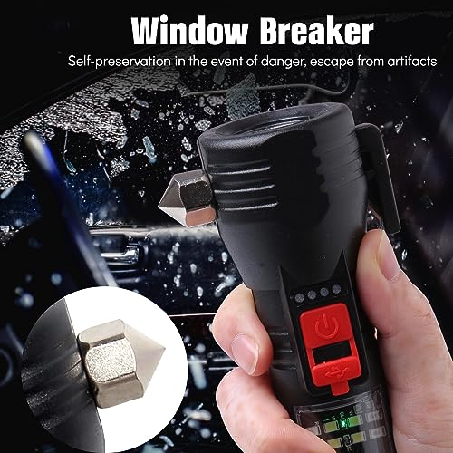 Maksone-All-in-1-Car-Safety-Hammer-Flashlight-Rechargeable-Emergency-Escape-Tool-with-Seat-Belt-Cutter-Window-Breaker-USB-Charging-Magnet-Compass-Solar-Powered-Strobe-SOS-LED-Work-Light