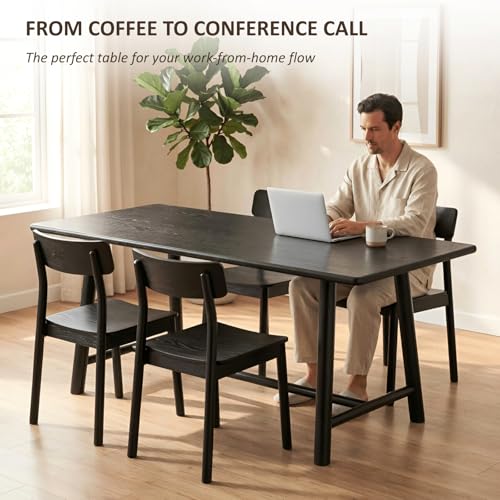 Image of Ya-Home Black Dining Table, 69 inch Wood Kitchen Table with Solid Wood Legs, Seats 4-6, Modern Farmhouse Dinner Table for Dining Room Home Office, 69 inch L x 31.5 inch W x 30 inch H