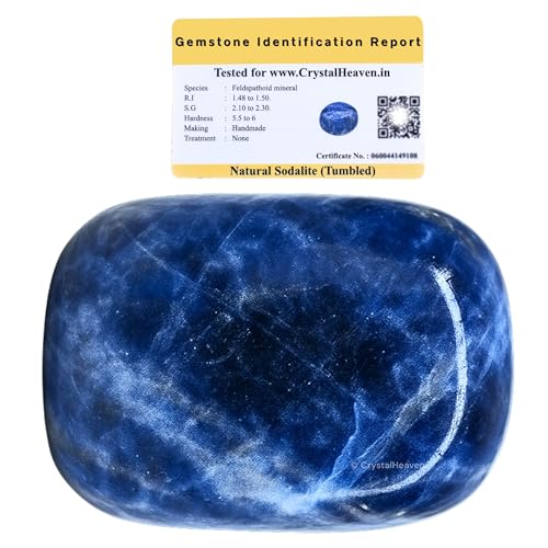Image of Certified Sodalite Crystal Healing Tumbled Stone, Natural Polished Crystals for DIY Crafts, Manifestation, Meditation, Pooja Feng Shui and Reiki Healing (30 Grams)