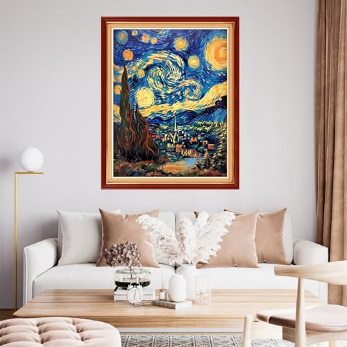 Image of Funchey Stamped Cross Stitch Kits, DIY Cross Stitch Pattern for Adults Beginners Needlepoint Kits Embroidery Kit Arts and Crafts 11CT& Starry Night Interactive Animation 16x20 inchs