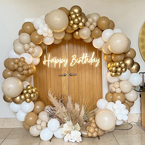 Brown Nude Balloon Arch Kit, White Gold Khaki Balloons Garland with Beige Sand White Balloons for Birthday Party Decor Baby Shower Wedding Decorations Bridal Engagement Anniversary Party Decorations