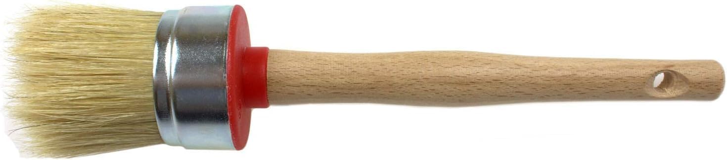 Efo Beige Round Paint Brush Ø 40 Mm | Paint Brush With Natural & Synthetic Bristle Blend | Furniture Paintbrush For Chalk Paint, Wax, Varnish, And Oil | Wax Brushes For Furniture | Ergonomic Wooden Handle