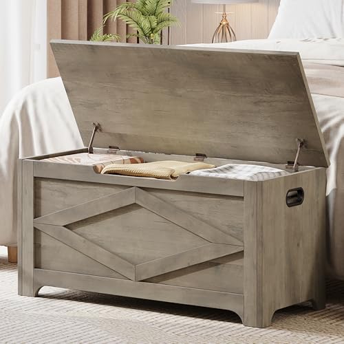 GAOMON Storage Chest, Wooden Toy Storage Bench, Modern Style Lift-Top Toy Chest with Safety Hinge for Entryway, Bedroom, Living Room, Supports 300 Lb and Easy Assembly