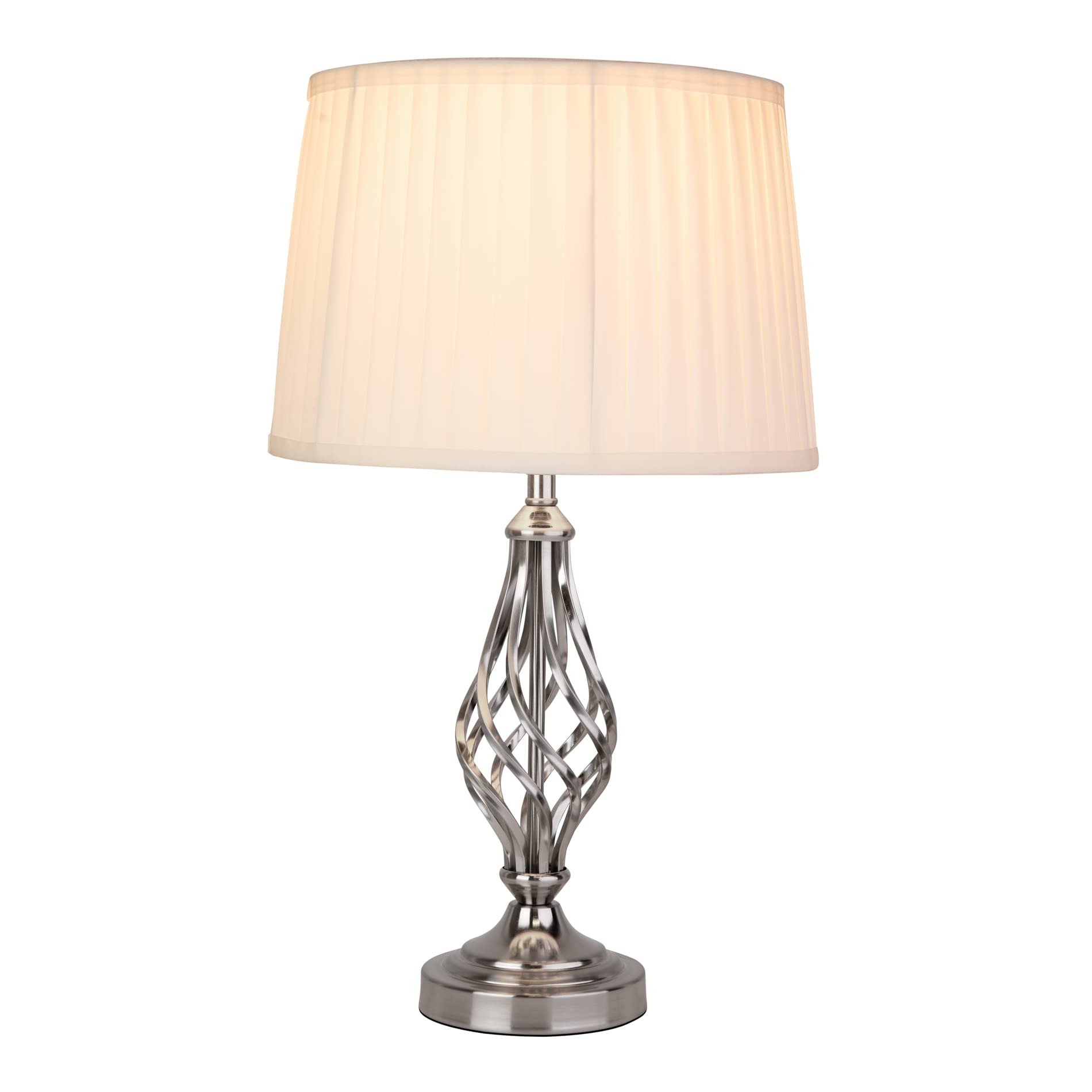 Lighting Supermarket Silver & Cream Queenswood Traditional Barley Twist Table Lamp With Ivory Pleated Shade - Silver Chrome