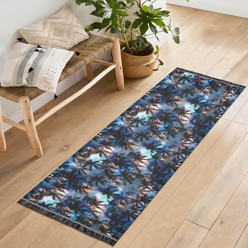 SUKAU フロアマット ハワイ 熱帯風 廊下 ラグ 洗える 60X180cm キッチンマット 滑り止め ロングマット 玄関マット 年中使える