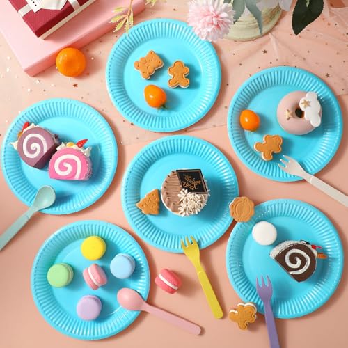 Xialvyu 20 Stück Pappteller,Einwegteller Blau,17.8 cm/7 inch Rund Party Pappteller Set,Pappteller Geburtstag Pappteller für Feste und Feiern Grillabend