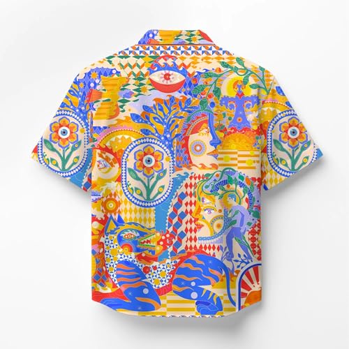 Image of Men's Floral Button-Down Shirt, Cotton Blend Stretchable, Casual Printed Striped Stylish Shirt