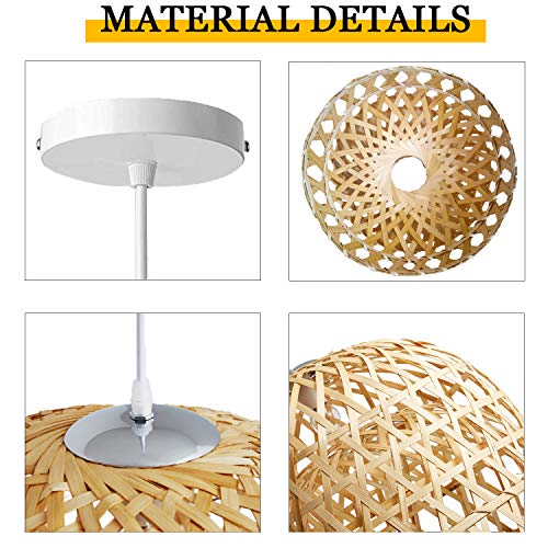 SkyTalent Woven Bamboo Pendant Light, Natural Simple Hand Weaved Pendant Light, Creative Farmhouse Hanging lamp Rattan Chandelier Pendant Light for Dining Room Bedroom - Image 8
