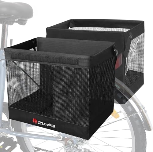 Zmgdrm Bicycle Grocery Panniers, 2PCS Foldable Bike Panniers Bags for Rear Rack, Rear Bike Basket Ebike Rear Rack Bags for Shopping Cycling Traveling Commuting(2 Pack)