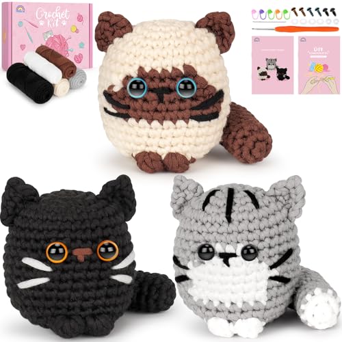 Image of Fortuning's JDS Crochet Kit for Beginners, Cat Crochet Kit for Adults Beginner, Complete DIY Crochet Starter Kit with Step-by-Step Video Tutorials, Easy Knitting Kit Cat Crochet Gifts