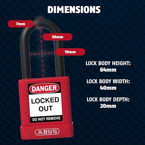Image of ABUS Premium Lockout Tagout Padlocks -10 Pack, OSHA Compliant Insulated Loto Locks, Keyed Different, 1 Key Per Lock (10, Red)