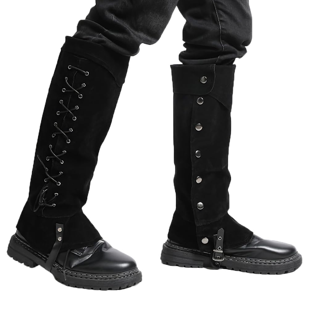 Medieval Boot Covers Pirate Boot Tops Men Women Viking Knight Leg Guards Shoes Cover Faux Leather Boots Gaiters Leg Wraps Adjustable Punk Leg Warmer Halloween Costume Fancy Dress Footwear Leg Covers