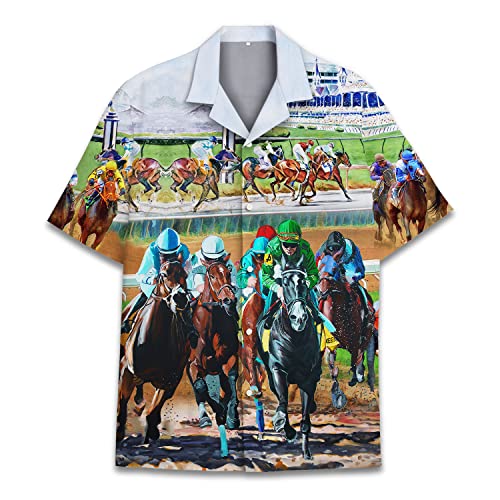Vintage Horse Hawaiian Shirts for Men Women, Love Horse Racing Festival Short Sleeve Button Down Shirt Men