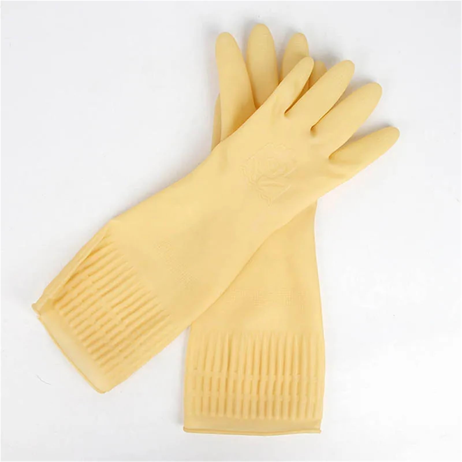 3 Stück beige verlängerte und verdickte Latexhandschuhe for Küchenarbeiten, Geschirrspülen, Wäschewaschen, Leder, Gummi, wasserdicht ölbeständig Für Küche Putzen(M)