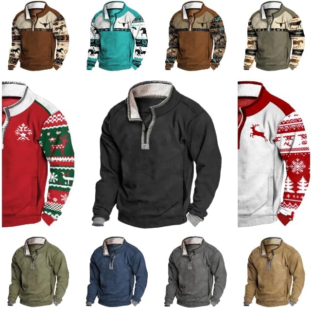 Western Sweatshirt for Aztec Cowboy Quarter Zip Pullover Hoodie Ethnic Vintage Long Sleeve Fall Winter Tops - Image 4
