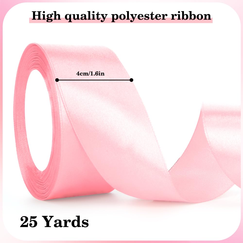 Baby Pink Ribbon Ribbons for Gift Wrapping 4cm*23m Light Pink Ribbon Christmas for Balloons Pastel Streamers Satin Wedding Decorations Thick Ribbons for Crafting Wedding Card Box Hair - Image 2