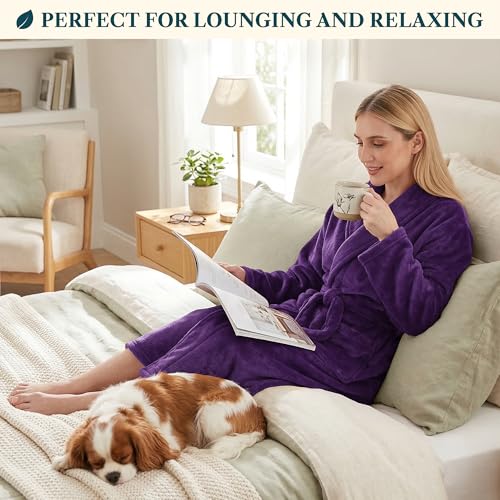 Image of PAVILIA Womens Robe Fleece Plush Soft, Fluffy Fuzzy Cozy Warm Bathrobe, Shower Spa House Long Robe for Women