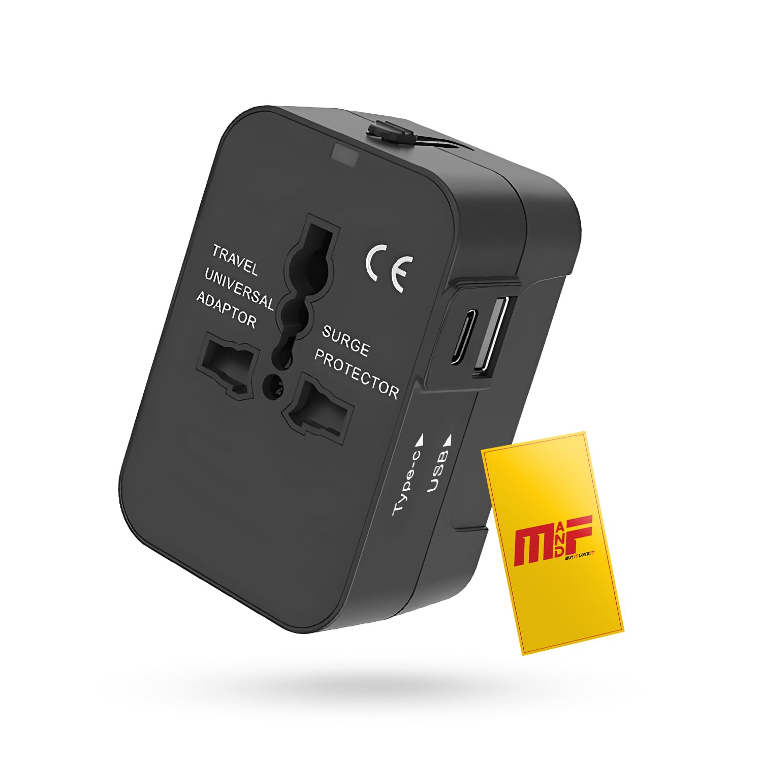 M&F Travel Adapter, Worldwide Universal Power Adapter, AC Plug, USB2.4 A & Type-C 100-250 Voltage, Charging Ports - US EU UK AUS Cellphone Tablet PC, Multi Type Power Outlet (Black-77x50x40mm)