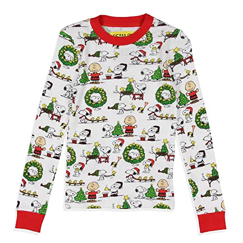 INTIMO Peanuts Boys' Girls' Unisex Christmas Santa Snoopy Charlie Brown Characters Sleep Pajama Set2