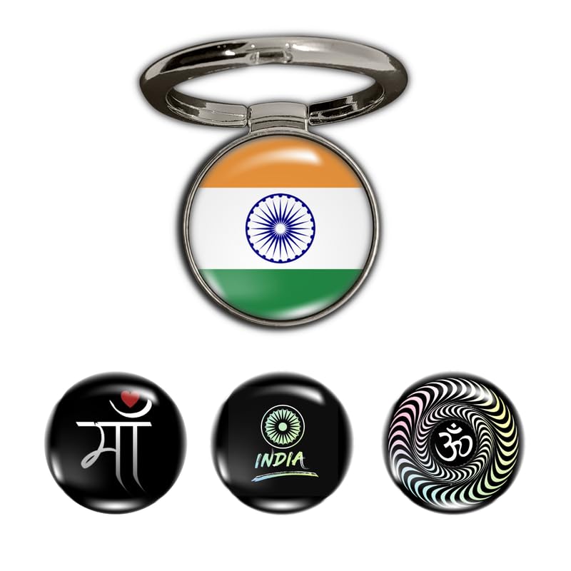 Image of 4-in-1 Metallic Mobile Back Ring Holder | Strong Grip for Phone & Back Cover | 4 3D Logo Magnets | 360 Adjustable Stand