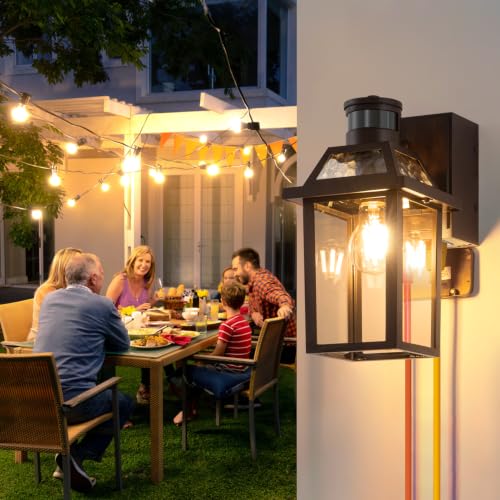 Image of Yisuro Porch Lights with GFCI Outlet, Dusk to Dawn Motion Sensor Outdoor Light, 3 Lighting Modes Exterior Fixture, Outside for House Front Door Patio Garage(2 Pack Brown)