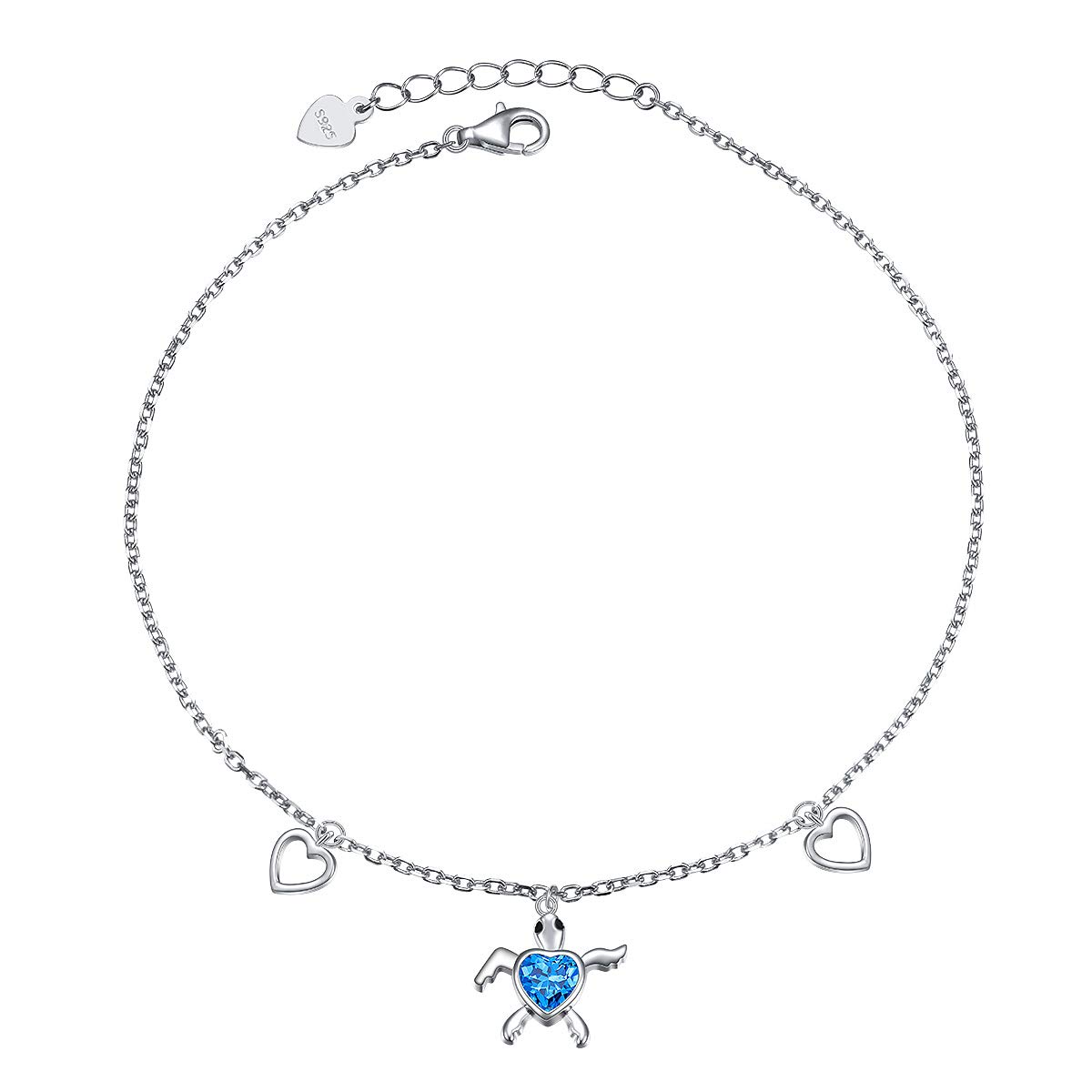 FLYOW Turtle Anklet for Women 925 Sterling Silver Adjustable Beach Sea Animal Foot Chain Ankle Bracelet Gift for Women Turtle Ankle Bracelet