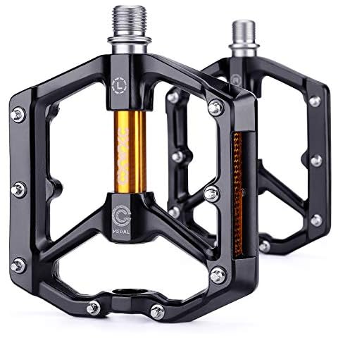 CXWXC Road/MTB Bike Pedals - Aluminum Alloy Bicycle Pedals - Mountain Bike Pedal with Removable Anti-Skid Nails (Black-Orange) Cover