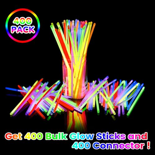 Image of Genuvi 400 Pack Glow Sticks Bulk Party Favors 8 inch Glow in the Dark Party Supplies Neon Party Decorations for Adults Kids Light Up Glow Bracelets Necklaces Birthday Wedding Halloween Christmas Easter