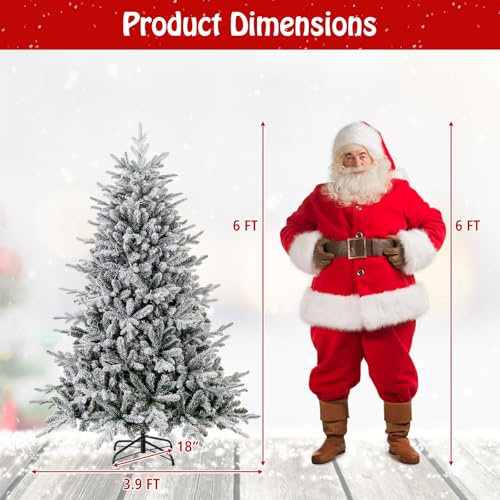 Image of Goplus 6ft Pre-Lit Snow Flocked Christmas Tree, Artificial Hinged Full Xmas Tree with 260 Multicolored LED Lights, 8 Lighting Modes, 820 PVC & PE Tips, Lighted Fake Christmas Tree for Office Home