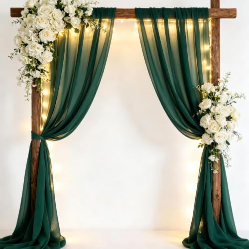 Image of Emerald Green Chiffon Fabric by The Yard Continuous Arch Fabric 5 Yards | Pre-Cut Chiffon Draping Panels Airy Wedding Arch Draping Fabric 60 inch Wide for Events Backdrop Ceiling Decor DIY Craft Use