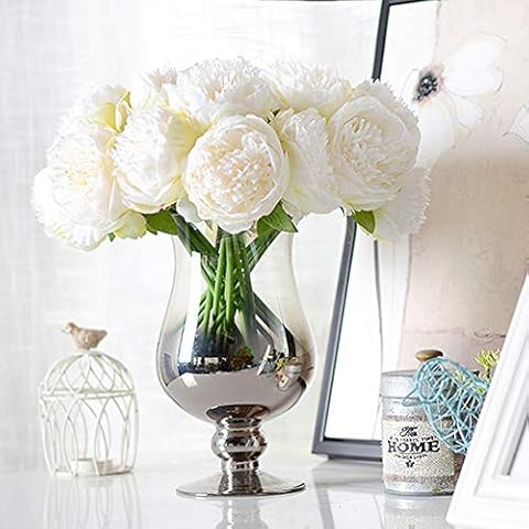 Decpro 2 Bunches Artificial Peonies, 10 Heads Silk Peony Fake Flower for Wedding Home Office Party Hotel Window Sill Decoration, Table Centerpieces, Floral Arrangements( Cream White) Cover