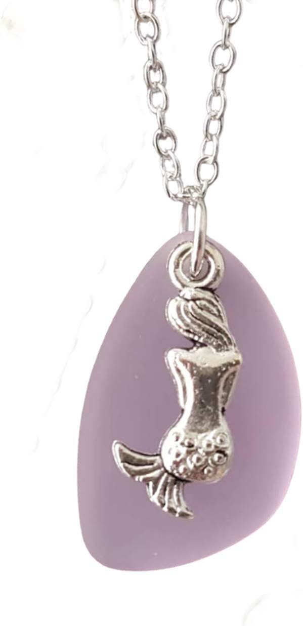 Handmade in Hawaii,"October Birthstone Color" pink sea glass necklace,mermaid charm, (Hawaii Gift Wrapped, Customizable Gift Message)