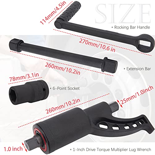 Heavy Duty Torque Multiplier Wrench Set, Torque Wrench Labor Saving Torque Multiplier Wrench Lug Nut Remover Lug Nut Wrench 1 Inch w/ 8 Cr-v Socket