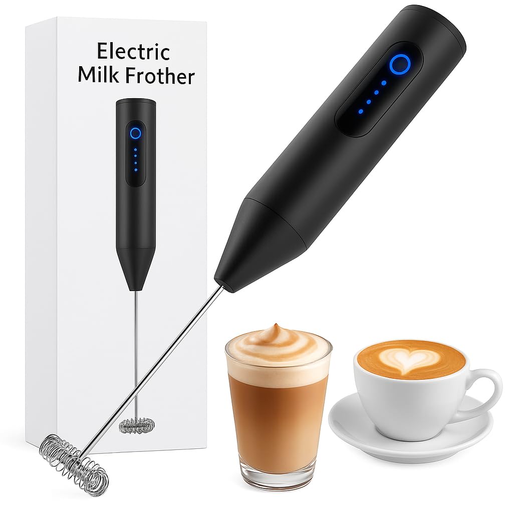 Bonsenkitchen Rechargeable Milk Frother & Coffee Whisker with Dual Spring Tech |Coffee Frother Electric Blender Mixer |Hand Blender |Coffee Maker and Beater Electric(Multi)