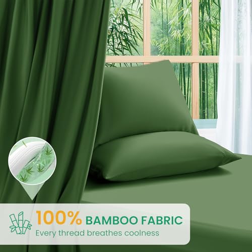 SONORO KATE 100% Viscose Derived from Bamboo_Sheets Queen Size, Ultra Breathable & Cooling Bed Sheets for Hot Sleepers, Hotel Luxury Silky Bedding Sheets, 16" Deep Pocket - 4PC (Olive,Queen)