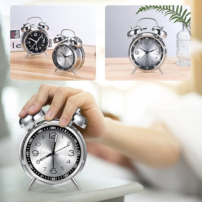 Anadi Loud Alarm Clock for Heavy Sleepers – 4-Inch Metal Twin Bell Table Clock with Backlight, Loud Ringing Alarm for Adults, Students, Bedroom & Office Decoration 4