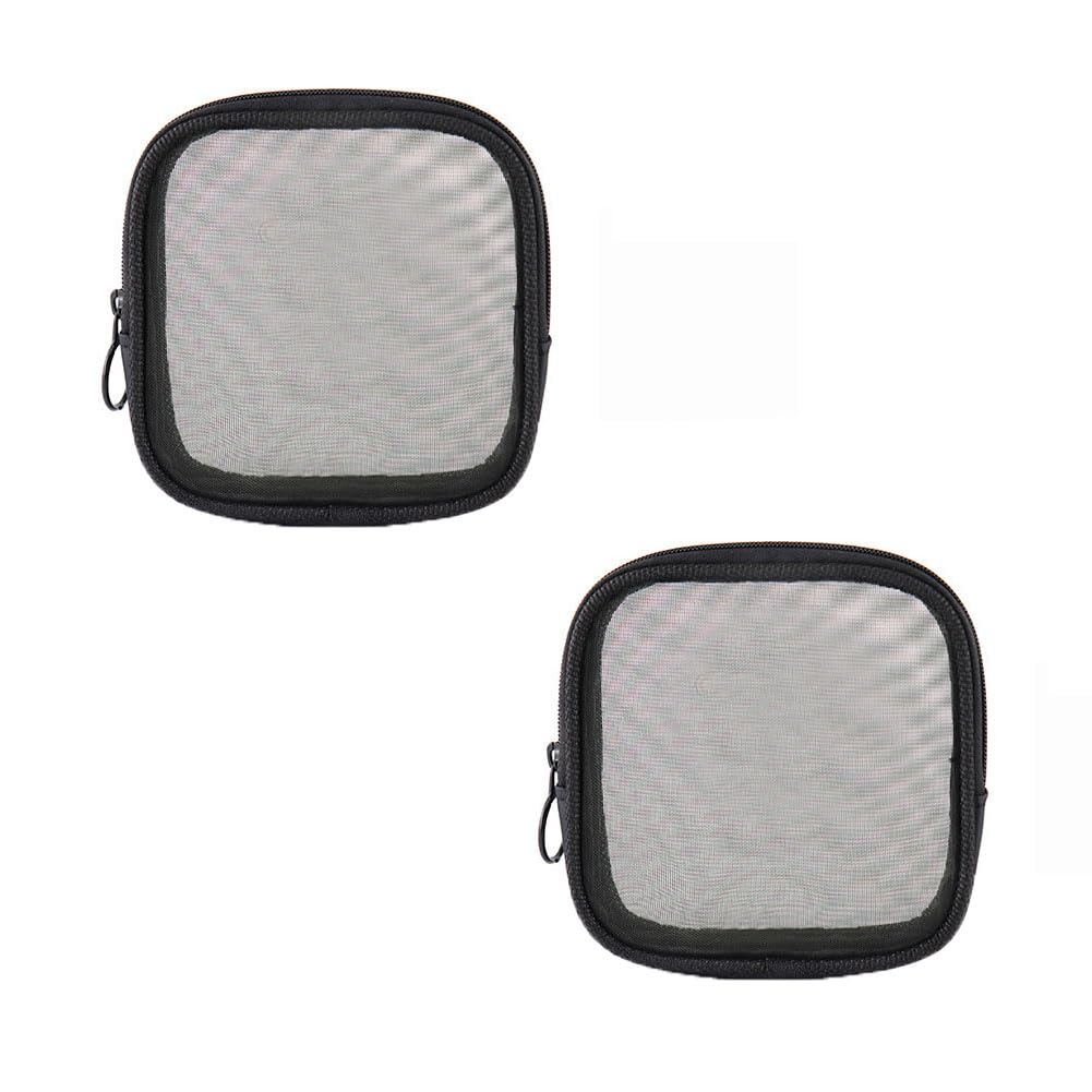 2Pcs Black Mesh Makeup Bag Small Portable Travel Bag Organizer with Zipper Makeup Cosmetic Pouch Bag for Home Office Travel Daily Accessories