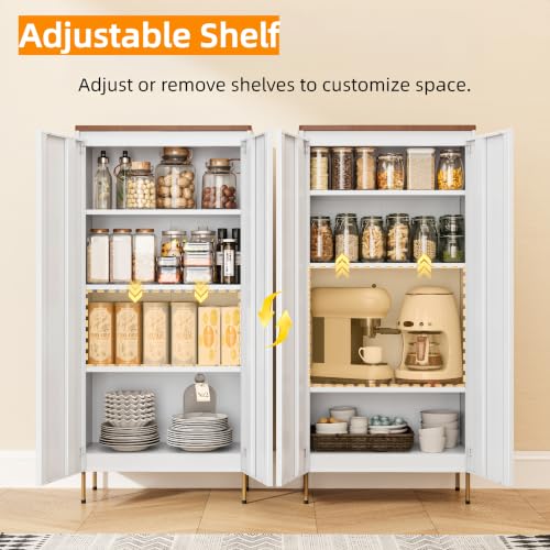 Image of 59 inch Metal Pantry Cabinet,White Kitchen Pantry Cabinets with Doors | Tall Freestanding Storage Cabinet with Adjustable Shelves,Anti-Tip,Modern Cabinet for Living Room, Kitchen, Bathroom,Dining