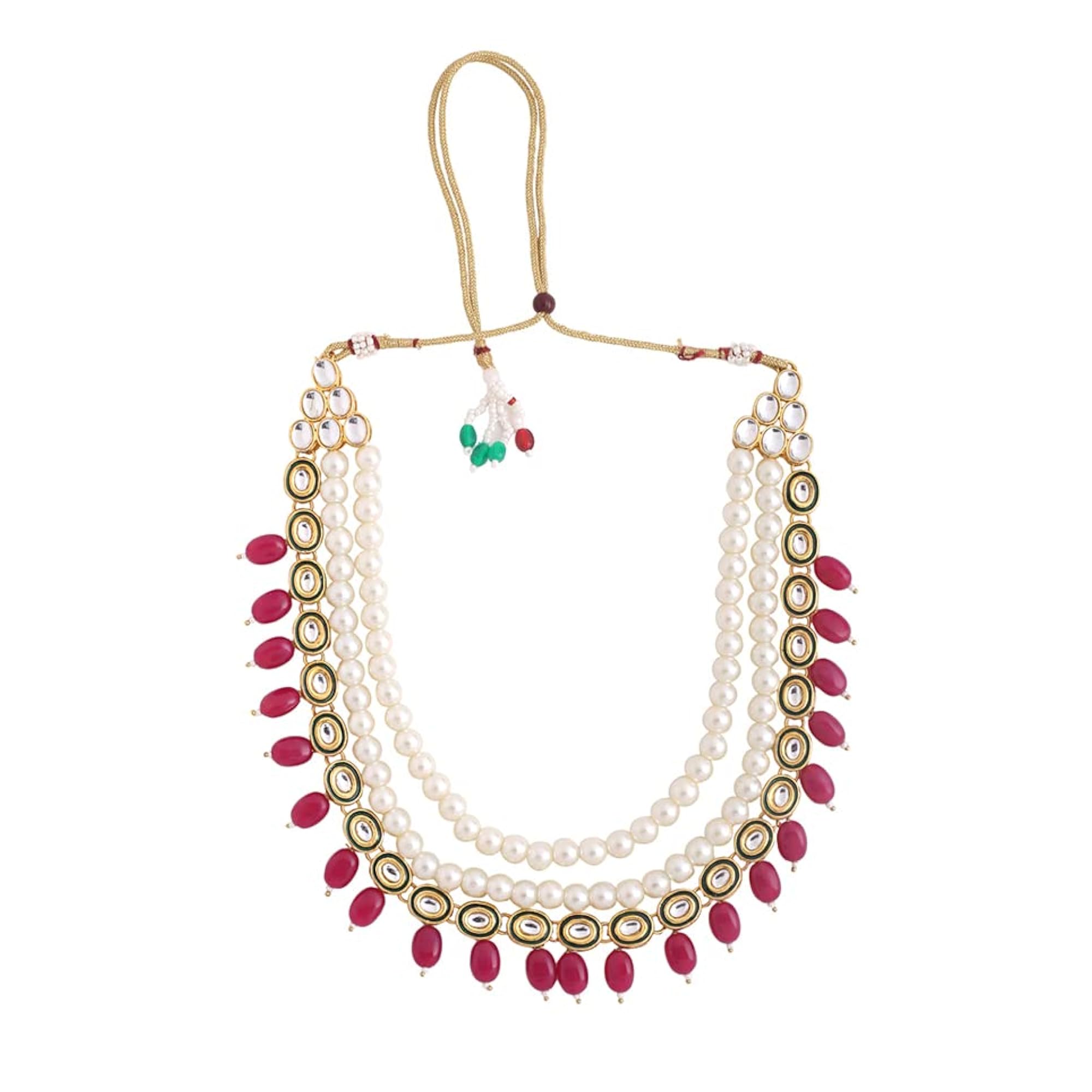Kundan Pearl Beaded Necklace & Drop Earrings Set, Birthday Gift