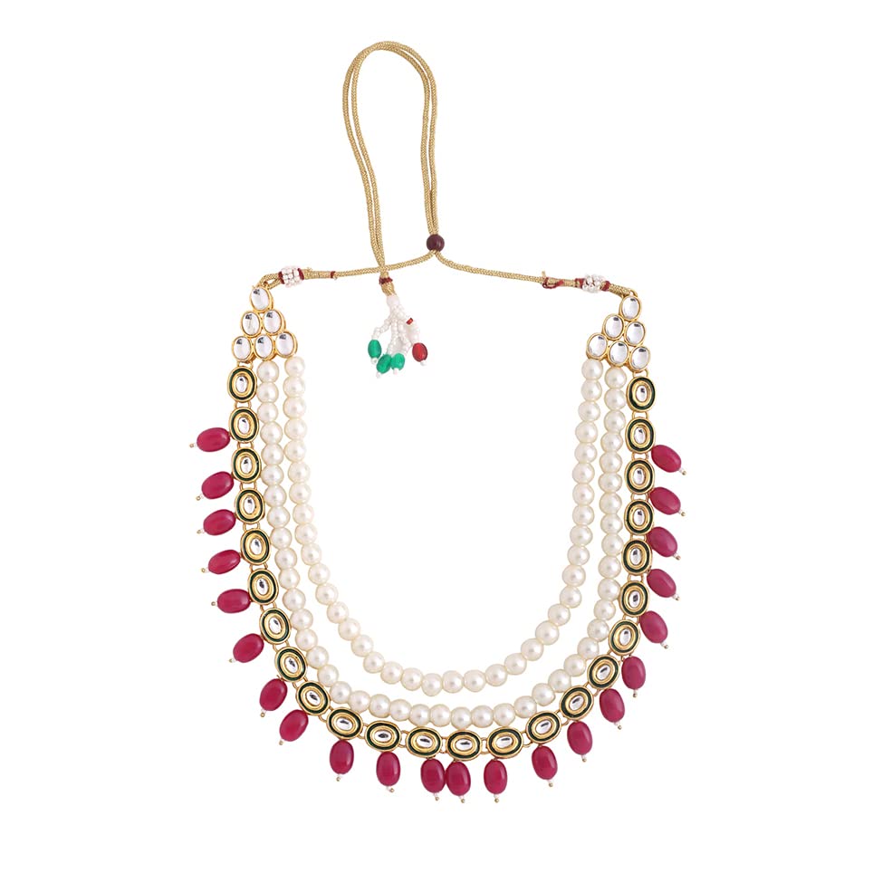 Kundan Pearl Beaded Necklace & Drop Earrings Set, Birthday Gift