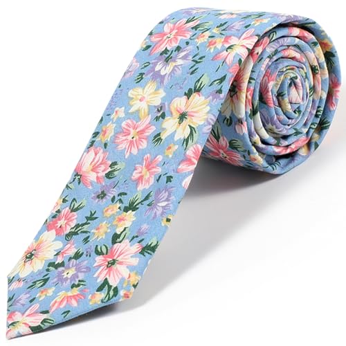 Image of Parquet Mens Floral Tie | Cotton Printed Skinny Necktie for Wedding | Spring & Summer