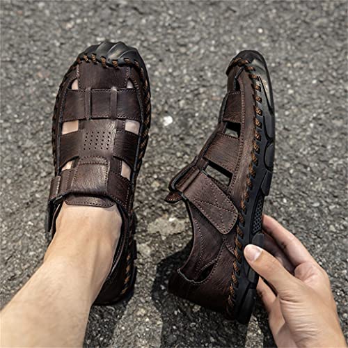 Sandals Men Breathable Leather Casual Shoes Men's Sandal Leisure Flats Retro Beach Shoe(48)3