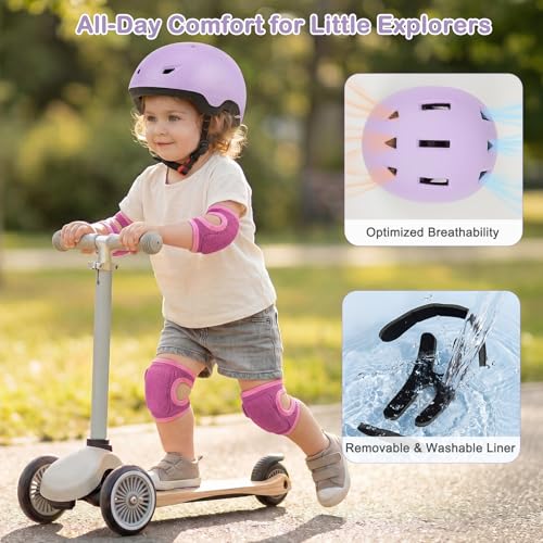 Image of Toddler Helmet and Knee Pads Set for 1-3 Years Old, Kids Bike Helmets with Toddler Knee Pads and Elbow Pads Set, Adjustable Baby Helmet for Balance Bike, Scooter, Tricycle, Bicycle