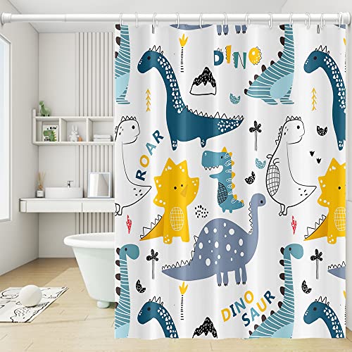 Image of Umpoo Cartoon Dinosaur Shower Curtains Colorful Cute Dino Funny Animals Pattern for Kids Neutral Shower Curtain Waterproof Fabric Polyester Accessories with 12 Hooks, 60x72 Inch