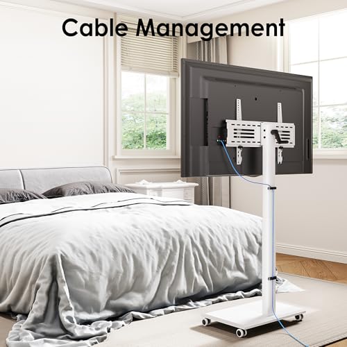 Image of FITUEYES Hand Crank Lift TV Stand with Wheels for 32-75 Inch TVs, White