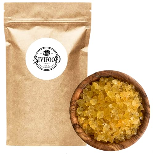 SIVIFOOD goldene Kandiszucker Bruchstücke mit Safran 500g - goldener Krustenkandis Bruchzucker Kristallzucker Kandis Zucker Gold Kristallzucker Grümmelkandis