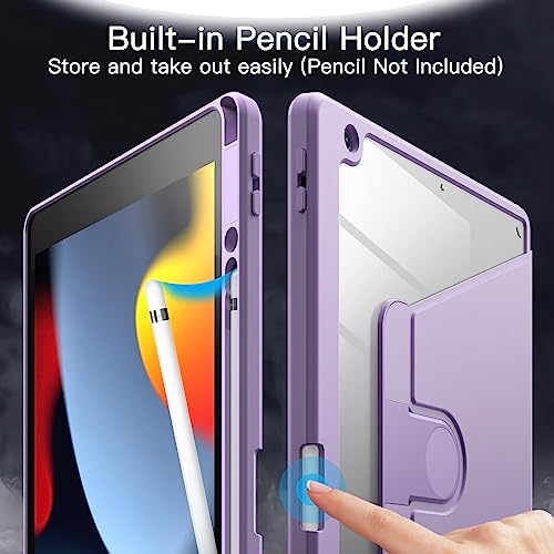 Image of JETech Rotating Cover Case for iPad 9 /8 /7 (10.2-Inch, 2021 /2020 /2019 Model, 9th /8th /7th Generation) with Pencil Holder, 360 Degree Rotation Stand Cover Clear Back, Auto Wake /Sleep (Light Purple)