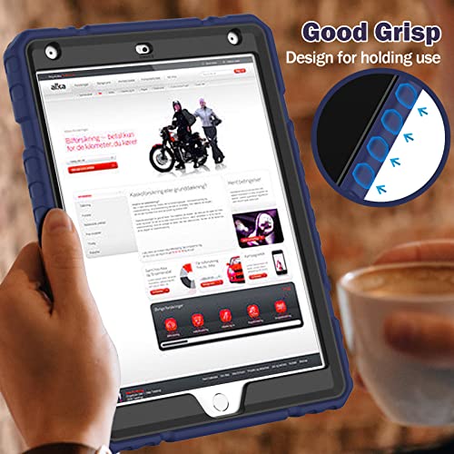 Image of ZoneFoker Case for iPad 9th /8th /7th Generation 2021 /2020 /2019(10.2 inch), Heavy Duty Military Grade Shockproof Rugged Protective 10.2 inch Cover with Built-in Stand for iPad 9 8 7 Gen (NavyBlue+Black)